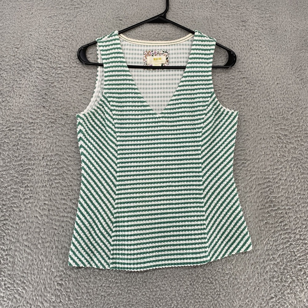 Maeve Green and White Striped Textured V‑Neck Tank